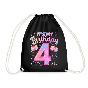 My 4th Birthday 4 Years Girl Gift Four - Drawstring Bag - black - Front