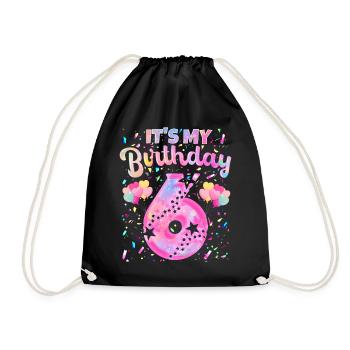 My 6th Birthday 6 Years Girl Gift Six - Drawstring Bag - black - Front