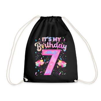 Mein 7. Geburtstag 7 Jahre Mädchen Geschenk Sieben - Turnbeutel - Schwarz - Vorne