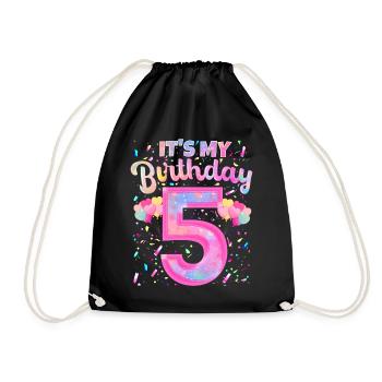 My 5th Birthday 5 Years Girl Gift Five - Drawstring Bag - black - Front