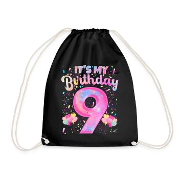 Mon 9e anniversaire 9 ans fille cadeau neuf - Sac de sport léger - noir - Devant