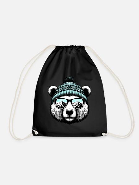 Lustiger Bär mit Strickmütze Skiurlaub Snowboard - Turnbeutel - Schwarz