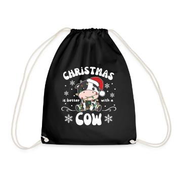 Weihnachten ist besser mit einem Kuh - Turnbeutel - Schwarz - Vorne
