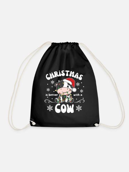Weihnachten ist besser mit einem Kuh - Turnbeutel - Schwarz