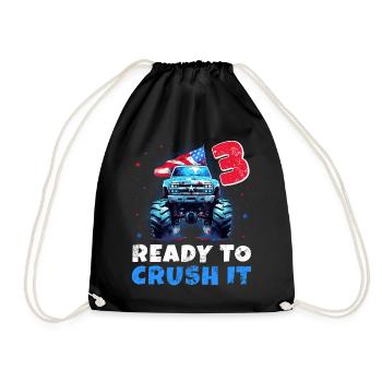 Monster Truck 3 Year Old Boy 3rd Birthday America - Drawstring Bag - black - Front