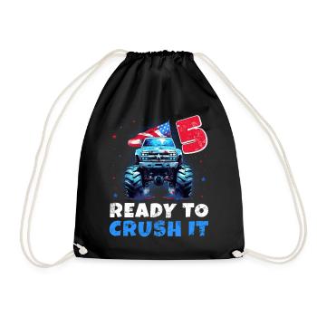Monster Truck 5 Year Old Boy 5th Birthday America - Drawstring Bag - black - Front