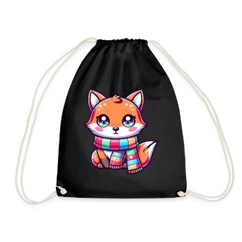 Cute Fox with Scarf Fox Lover Kawaii Fox - Drawstring Bag - black - Front
