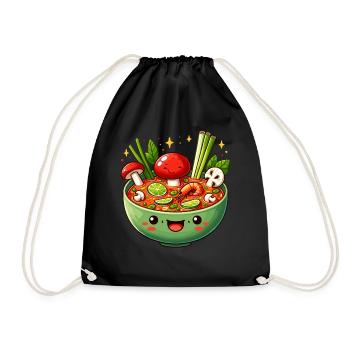 Kawaii Tom Yum Suppenschüssel Illustration für Thai - Turnbeutel - Schwarz - Vorne