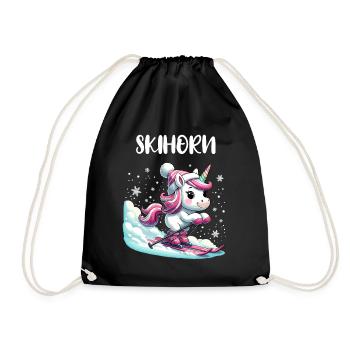 Cute Unicorn Skiing Ski Holiday Slope Pink - Drawstring Bag - black - Front