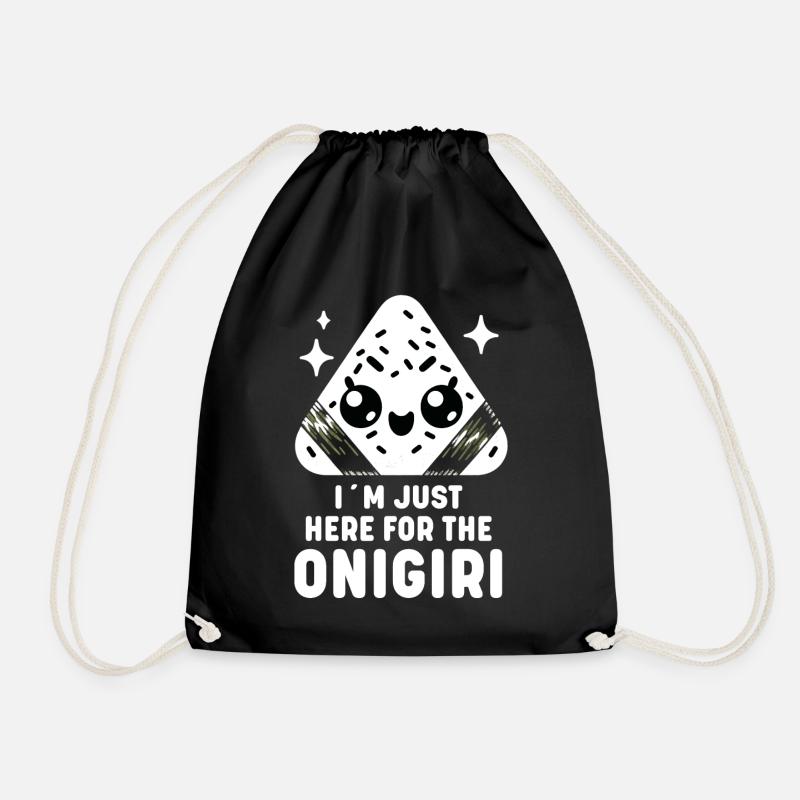 Adorable Kawaii Onigiri Japanese Rice Balls - Drawstring Bag - black