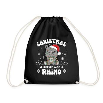 Christmas is better with a rhino - Drawstring Bag - black - Front