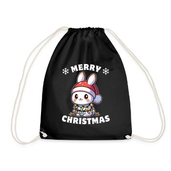 Père Noël chapeau Noël guirlande lumières lapin - Sac de sport léger - noir - Devant