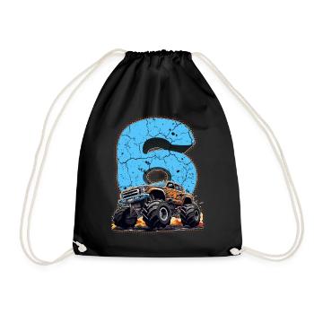 Monster Truck 6. Geburtstag Geschenk 6 Jahre Junge - Turnbeutel - Schwarz - Vorne
