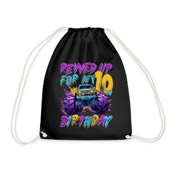 10th Birthday Gift Monster Truck 10 Years - Drawstring Bag - black - Front
