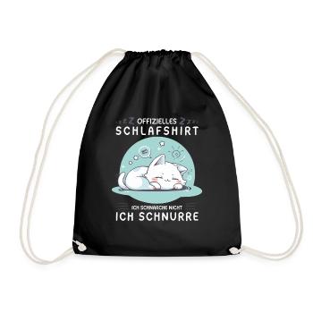 Offizielles Schlafshirt personalisiert mit Katze - Turnbeutel - Schwarz - Vorne