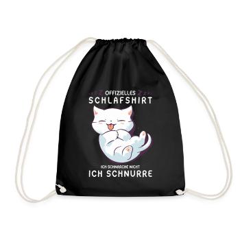 Offizielles Schlafshirt personalisiert mit Katze - Turnbeutel - Schwarz - Vorne