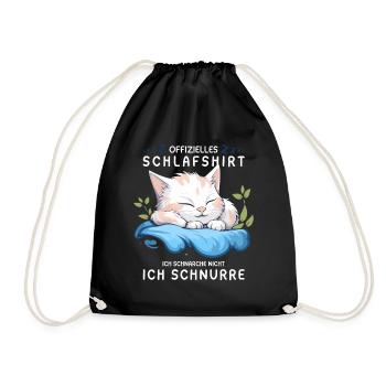 Offizielles Schlafshirt personalisiert mit Katze - Turnbeutel - Schwarz - Vorne