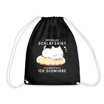 Offizielles Schlafshirt personalisiert mit Katze - Turnbeutel - Schwarz - Vorne