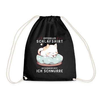Offizielles Schlafshirt personalisiert mit Katze - Turnbeutel - Schwarz - Vorne