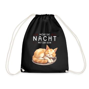 Möge die Nacht mit dir sein - Schlafshirt Katze - Turnbeutel - Schwarz - Vorne