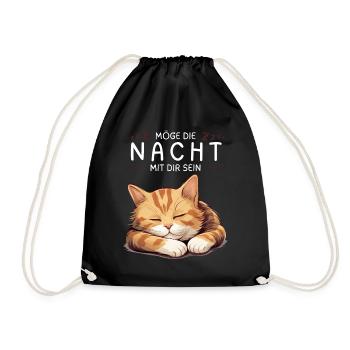 Möge die Nacht mit dir sein - Schlafshirt Katze - Turnbeutel - Schwarz - Vorne