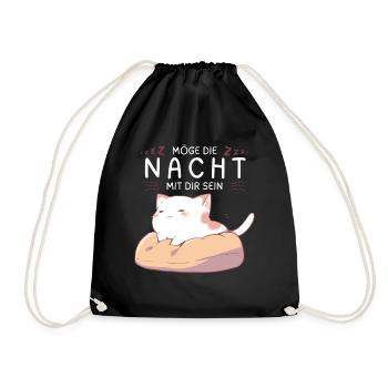 Möge die Nacht mit dir sein - Schlafshirt Katze - Turnbeutel - Schwarz - Vorne