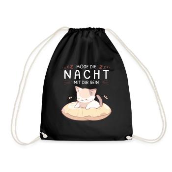 Möge die Nacht mit dir sein - Schlafshirt Katze - Turnbeutel - Schwarz - Vorne