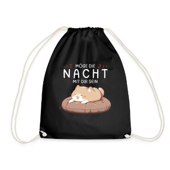 Möge die Nacht mit dir sein - Schlafshirt Katze - Turnbeutel - Schwarz - Vorne