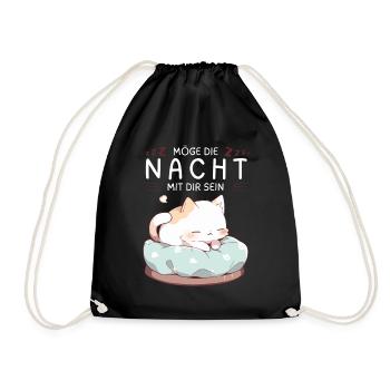 Möge die Nacht mit dir sein - Schlafshirt Katze - Turnbeutel - Schwarz - Vorne