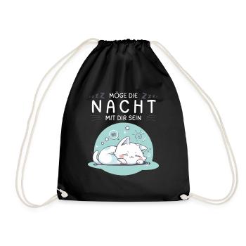 Möge die Nacht mit dir sein - Schlafshirt Katze - Turnbeutel - Schwarz - Vorne