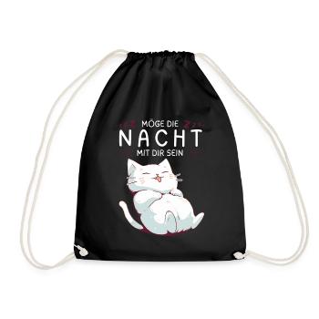 Möge die Nacht mit dir sein - Schlafshirt Katze - Turnbeutel - Schwarz - Vorne