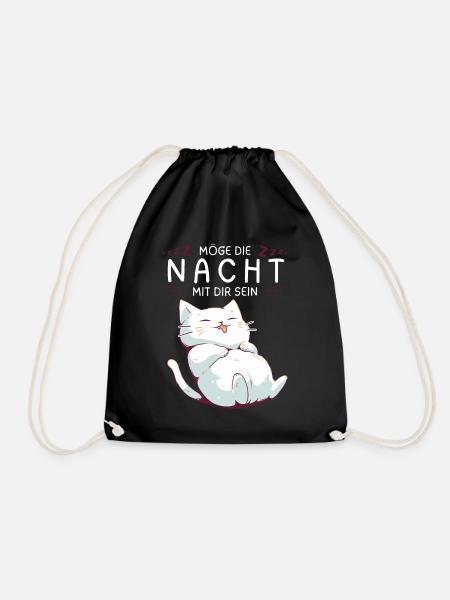 Möge die Nacht mit dir sein - Schlafshirt Katze - Turnbeutel - Schwarz