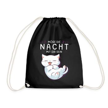 Möge die Nacht mit dir sein - Schlafshirt Katze - Turnbeutel - Schwarz - Vorne