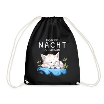 Möge die Nacht mit dir sein - Schlafshirt Katze - Turnbeutel - Schwarz - Vorne