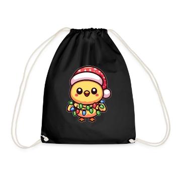 Santa Hat Christmas Fairy Lights Chick - Drawstring Bag - black - Front