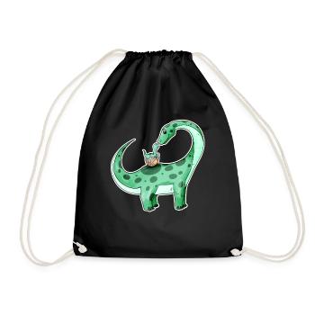 Dinosaure avec bébé dinosaure - Dino - Sac de sport léger - noir - Devant