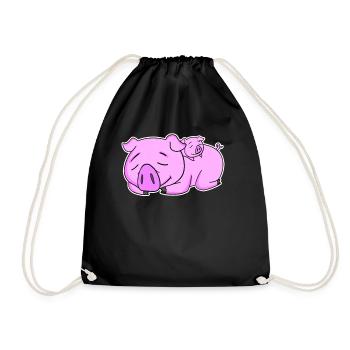Schwein Familie - Schwein mit Baby - Turnbeutel - Schwarz - Vorne