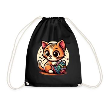 Chat avec pelote de laine - Sac de sport léger - noir - Devant