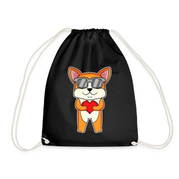 Dog with heart and glasses - Welsh Corgi Pembroke - Drawstring Bag - black - Front