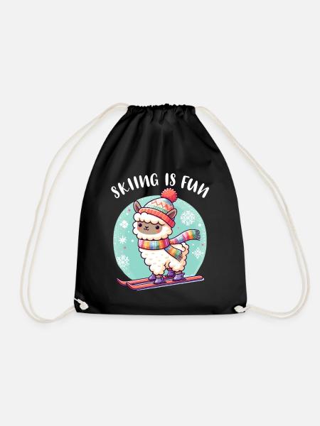 Lama mignon avec bonnet tricoté skis drôle - Sac de sport léger - noir