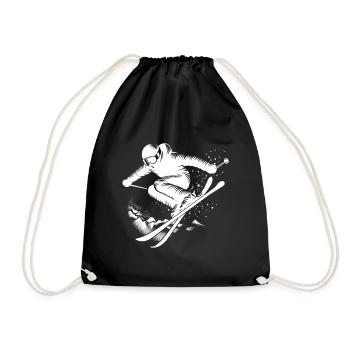 Ski Jumping Skiing Snow Slope Ski Holiday Fun - Drawstring Bag - black - Front