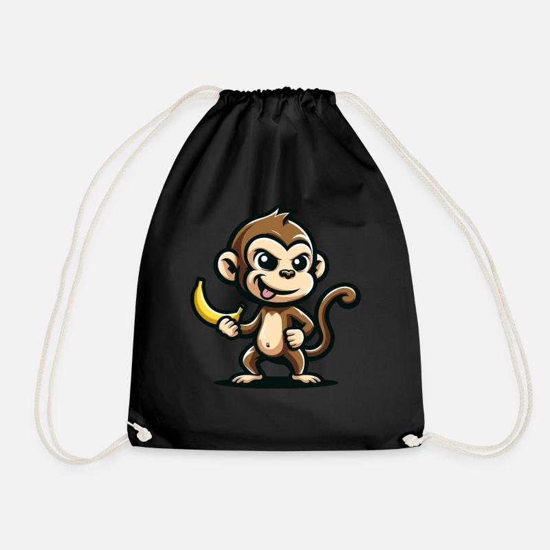 Affe mit Banane frech - Turnbeutel - Schwarz
