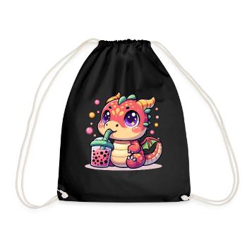 Boba Tee Drache Kawaii - Turnbeutel - Schwarz - Vorne