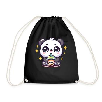 Panda Bubble Tea Boba Kawaii - Drawstring Bag - black - Front