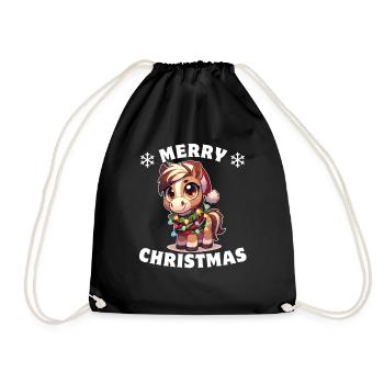 Père Noël chapeau Noël guirlandes lumineuses cheval - Sac de sport léger - noir - Devant