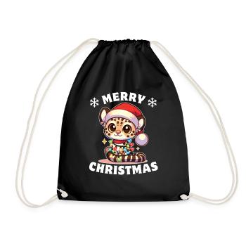 Weihnachtsmütze Weihnachten Lichterkette Ozelot - Turnbeutel - Schwarz - Vorne