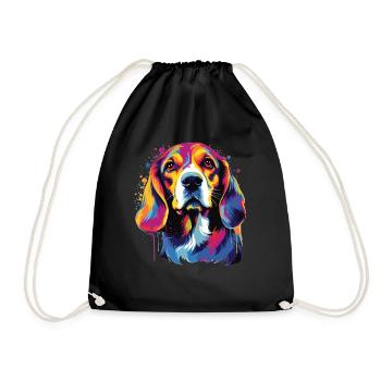 Wasserfarben Farbenfroher Beagle - Turnbeutel - Schwarz - Vorne
