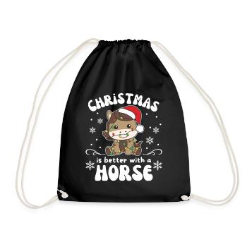 Weihnachten ist besser mit einem Pferd - Turnbeutel - Schwarz - Vorne