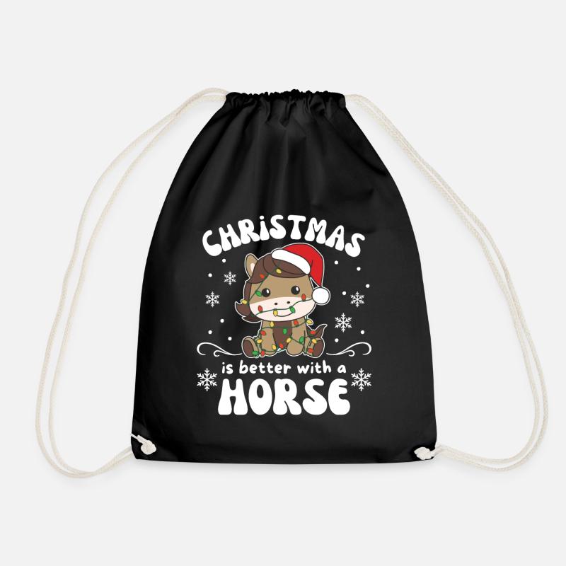 Weihnachten ist besser mit einem Pferd - Turnbeutel - Schwarz