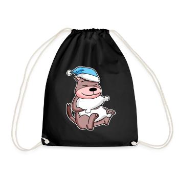 Weasel with pillow and sleepy cap - Drawstring Bag - black - Front